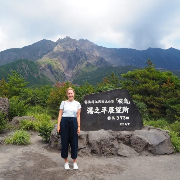 Sweaty and ashy but happy! You can see the ash coming out of the volcano on the right hand side.
