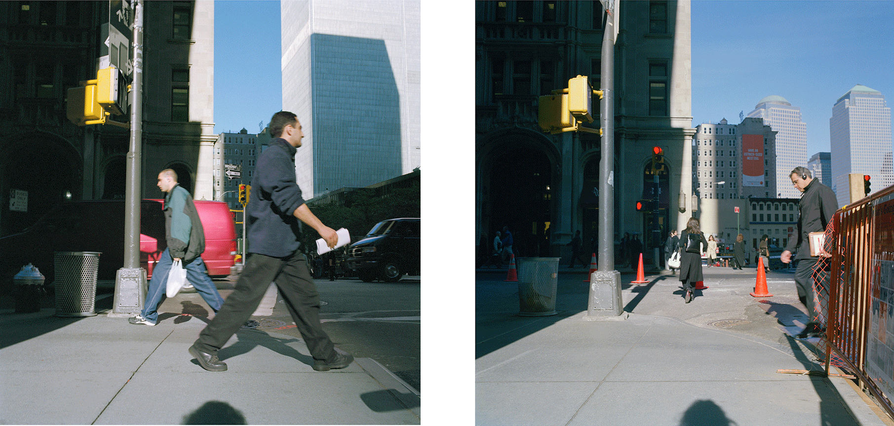 Southeast corner of Cedar Street and Broadway, October 1999 (left) and April 2004