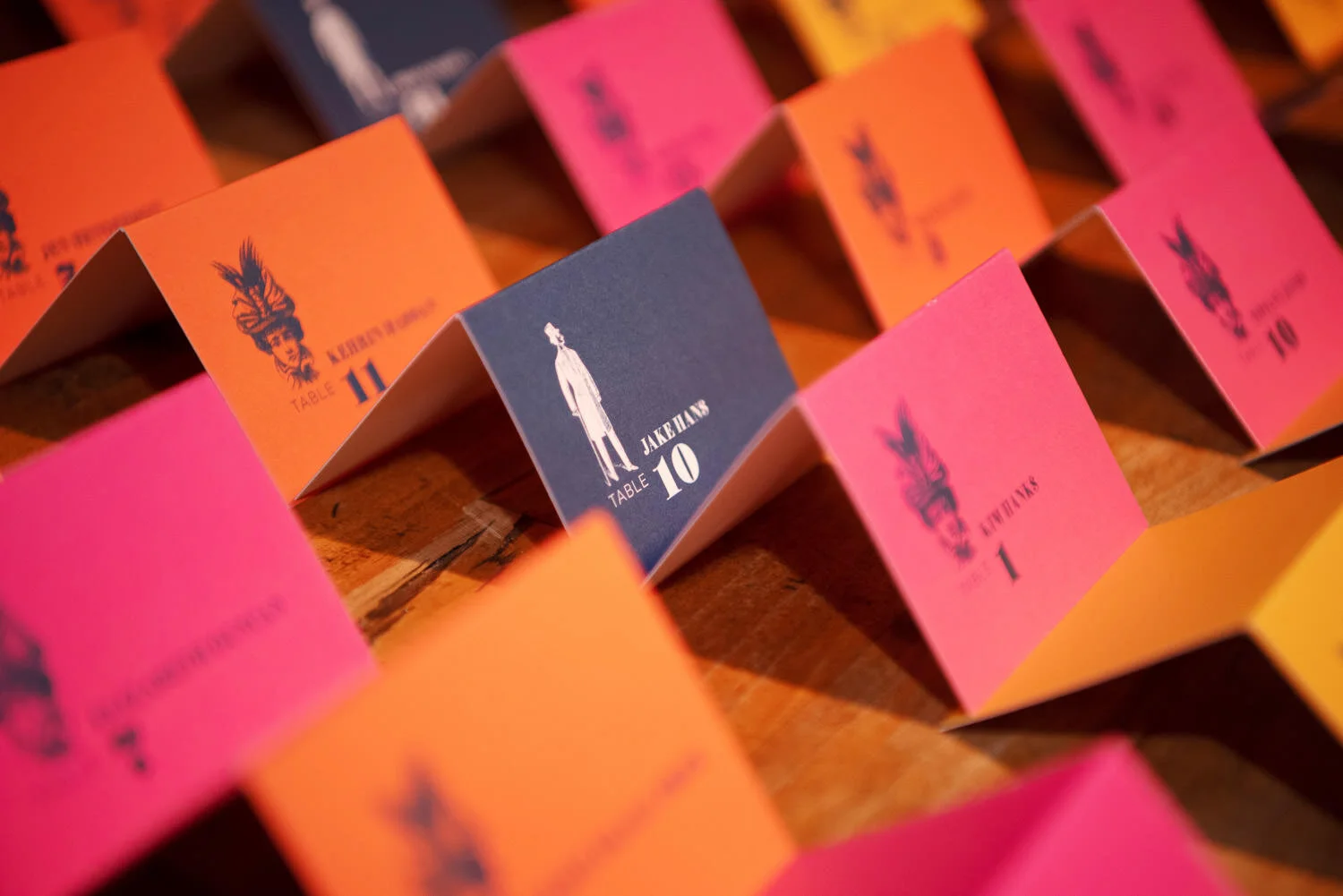  pink and orange escort card display 