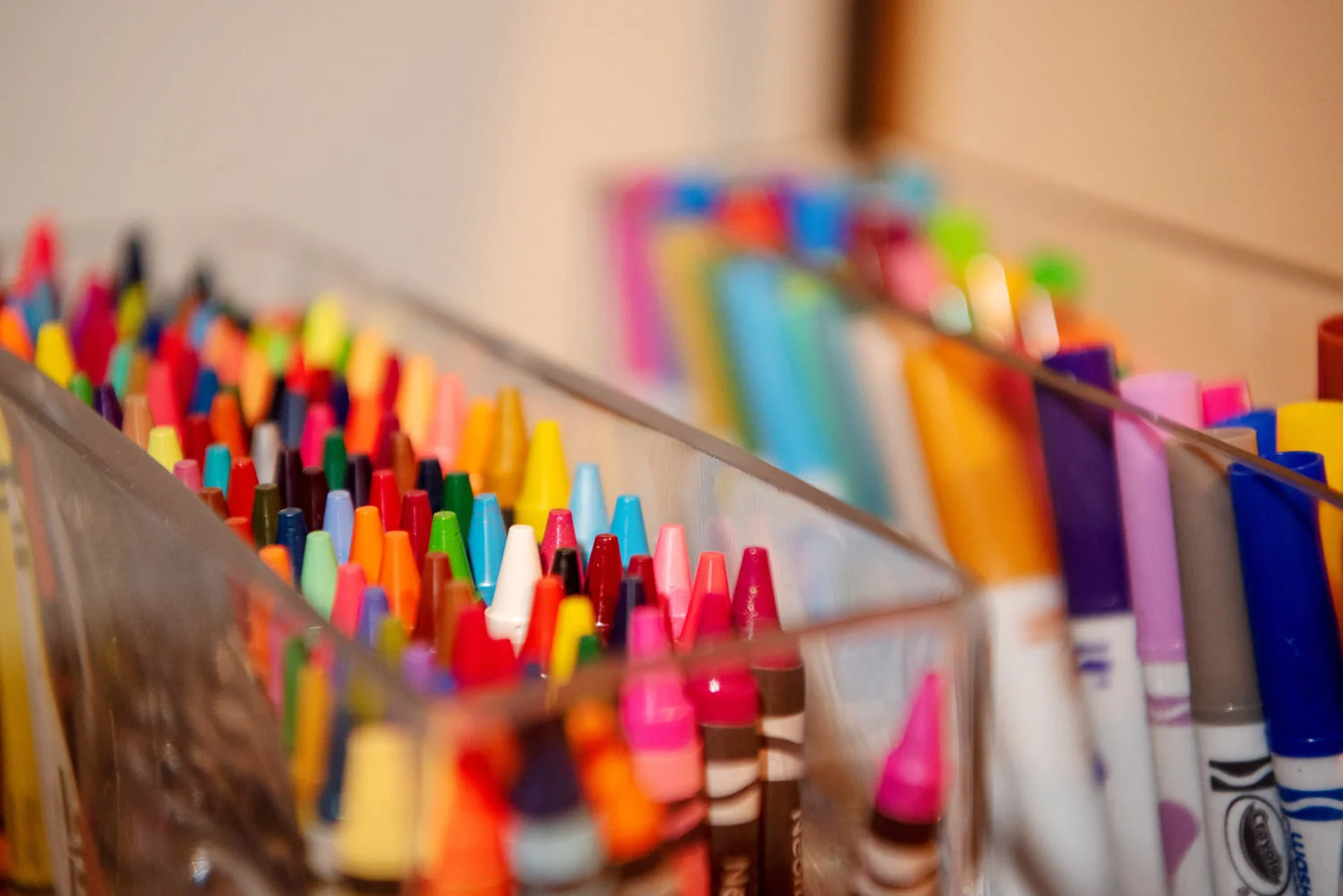  colorful crayons and pens 