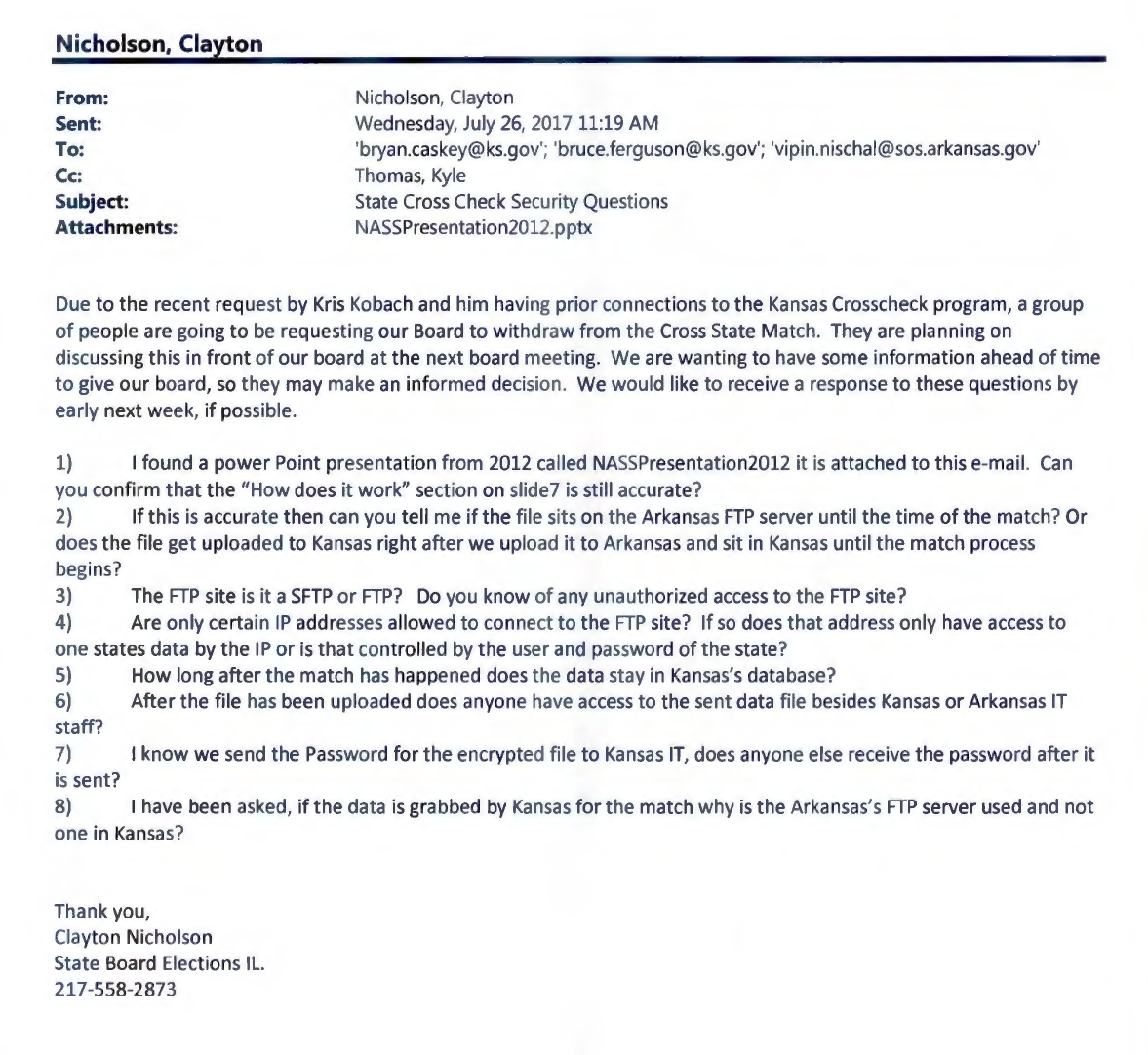 10. ISBE IT asks Arkansas Kansas How Crosscheck Works in July 2017.png