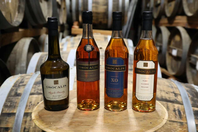 A lineup of brandies at Osocalis Distillery.&nbsp;CreditJim Wilson/The New York Times