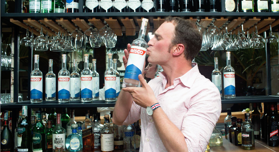 Charlie O’Connell and his unaged brandy, Frísco.