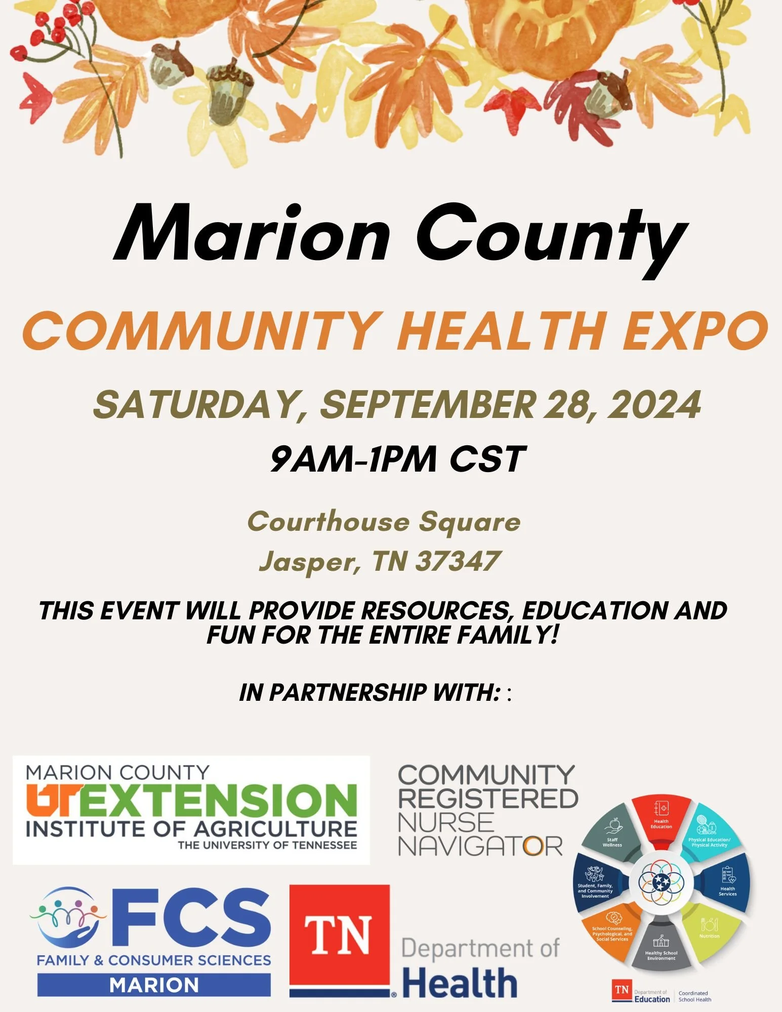 Marion County Community Health Expo Flyer for September 28, 2024.