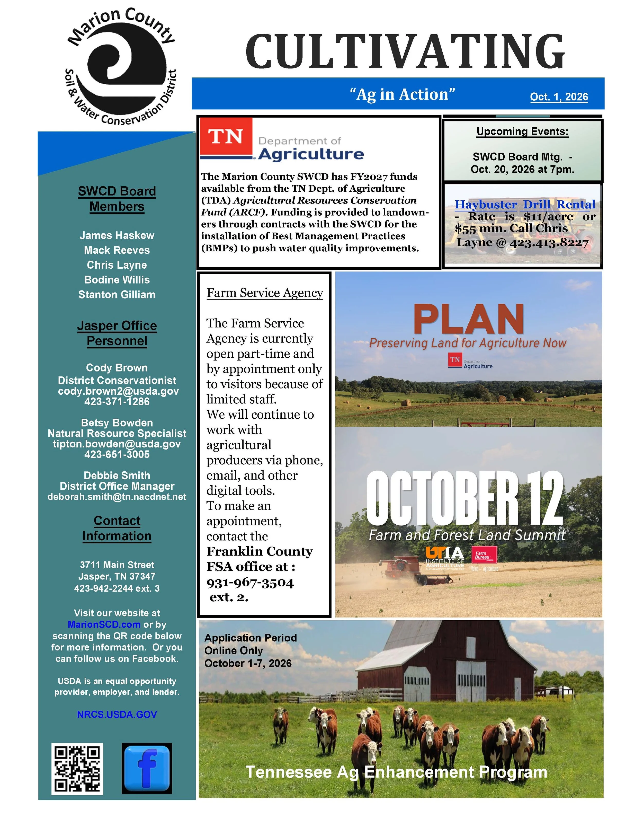 Marion County Soil Conservation Newletter flyer for October 2026