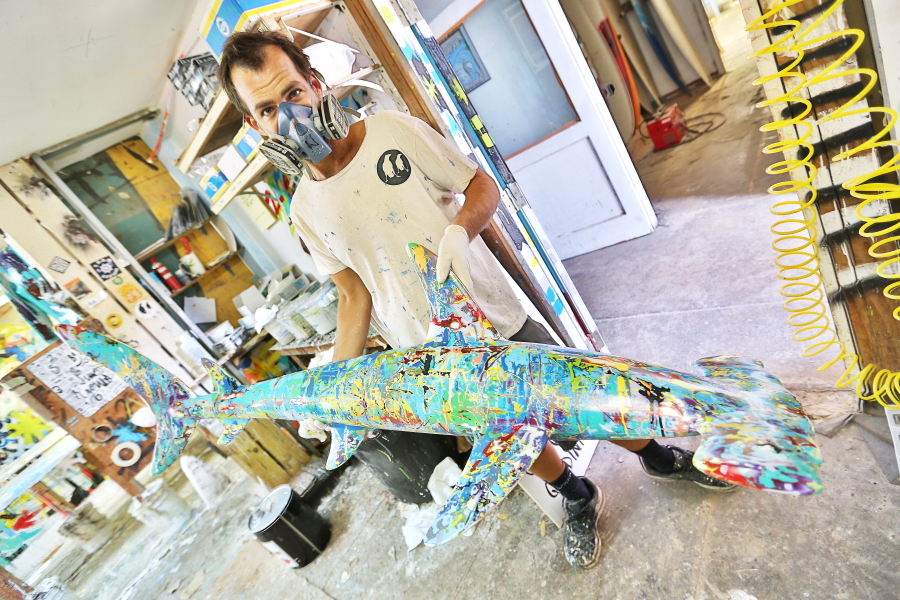 Welzie with a small Hammerhead shark.