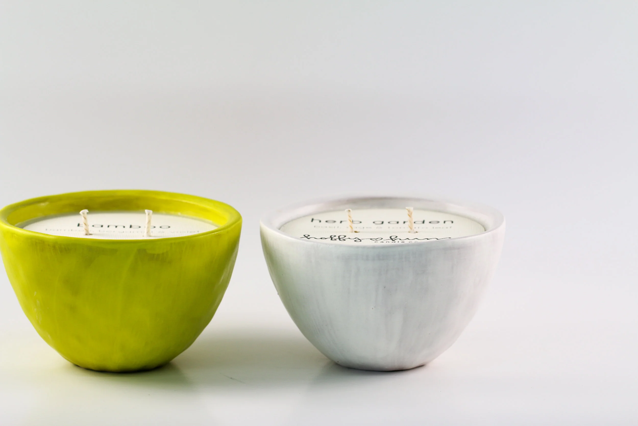 Small Bowl _ 2 Bowls _ Chartreuse Matte _ White Matte _ Side View _ Ceramic _ Soy Candle _ SH.jpg