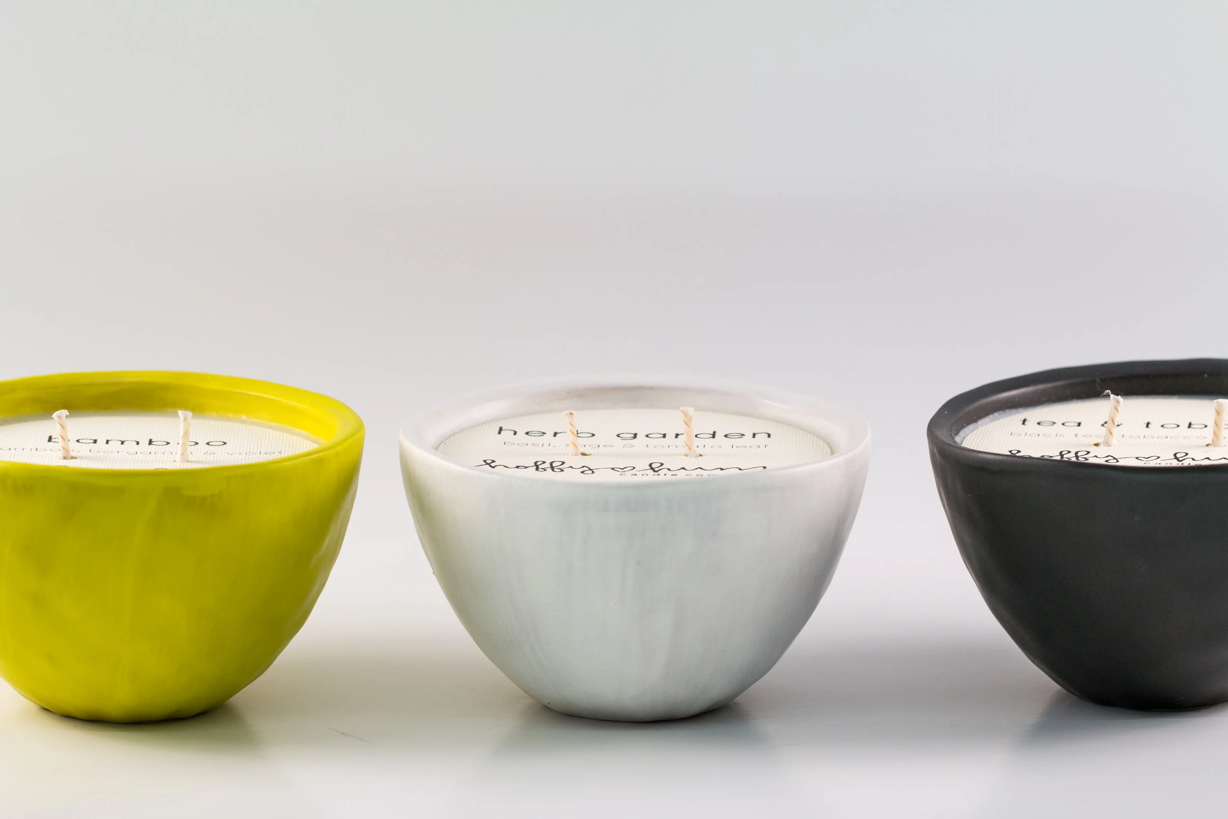 Small Bowl _ 3 Bowls _ Chartreuse Matte _ White Matte _ Black Matte _ Side View _ Ceramic _ Soy Candle _ SH.jpg