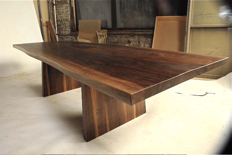 L20 Stab Table Walnut slab dining table with dull lacquer finish.