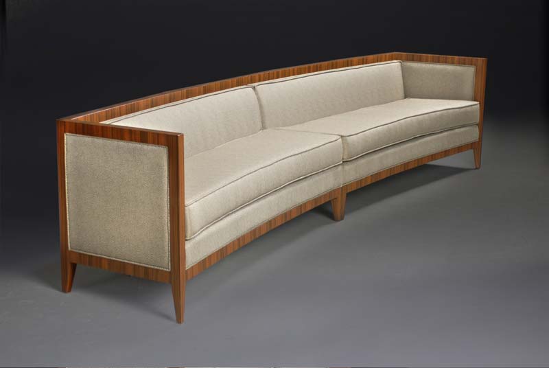 Rosewood Sofa Santo Rosewood veneered curved sofa with silk upholstery .