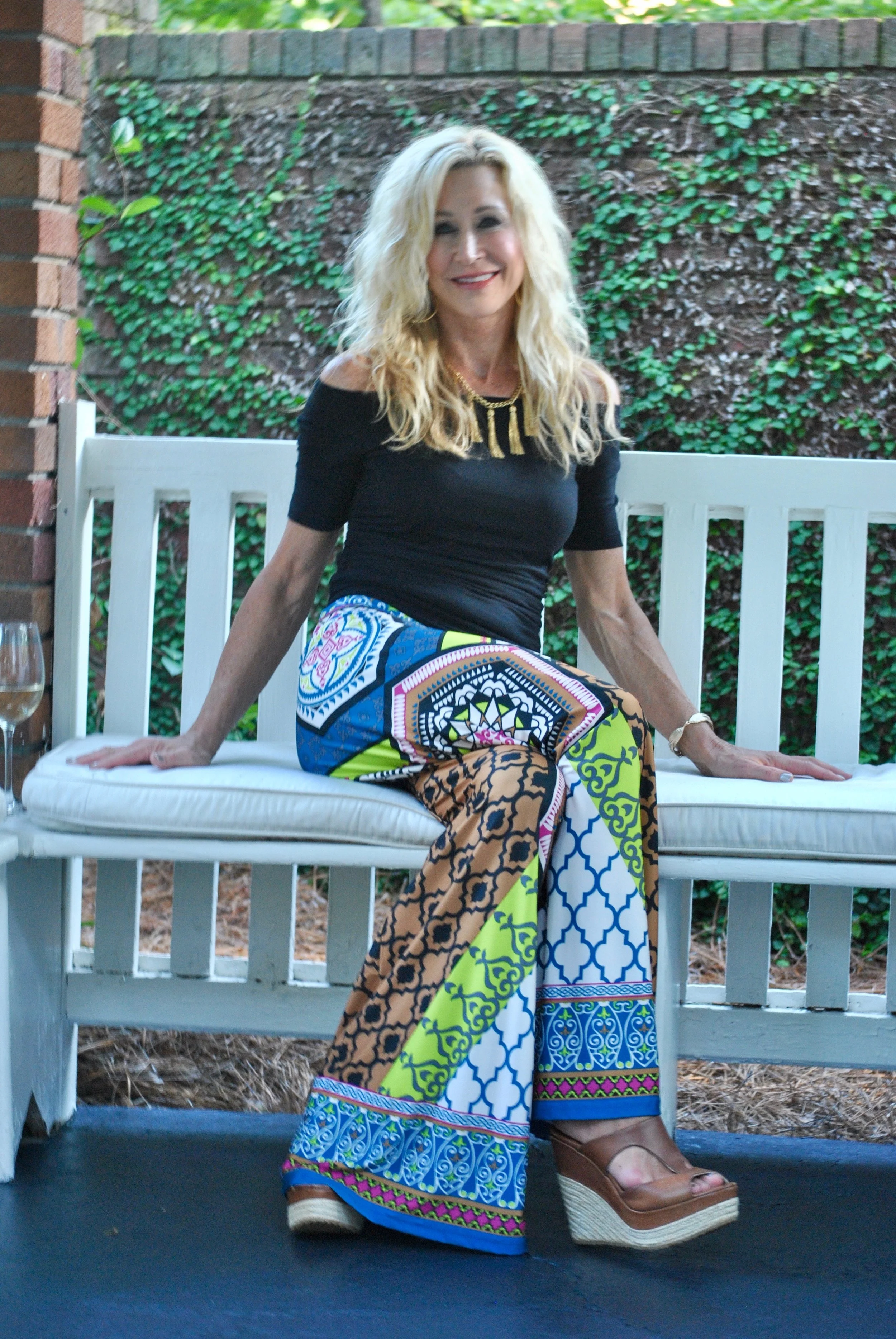 Perfect Late Summer Outfit - Palazzo Pants with Off-the-Shoulder 