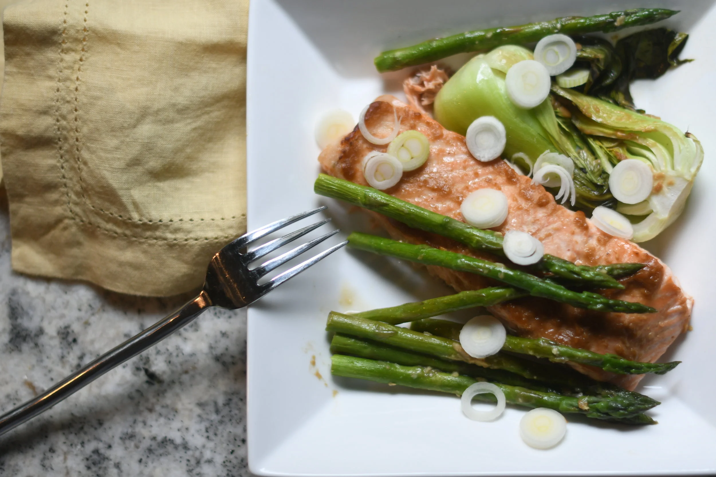 Miso Glazed Salmon with Bok Choy and Asparagus