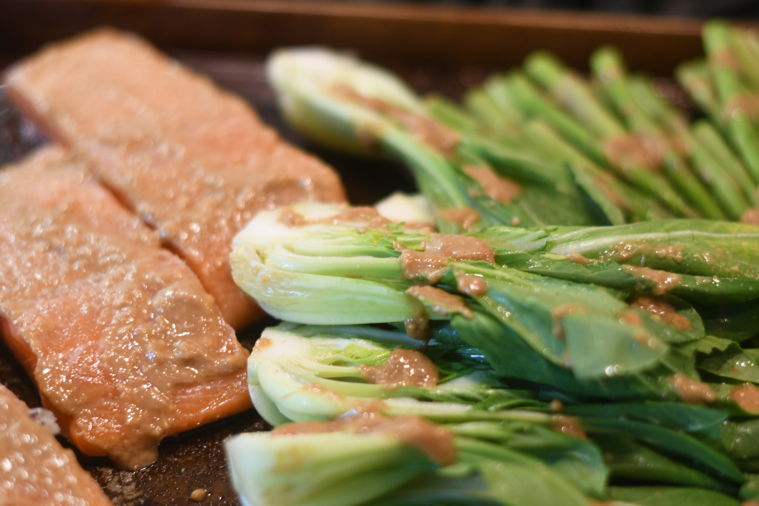 Miso Glazed Salmon with Bok Choy and Asparagus