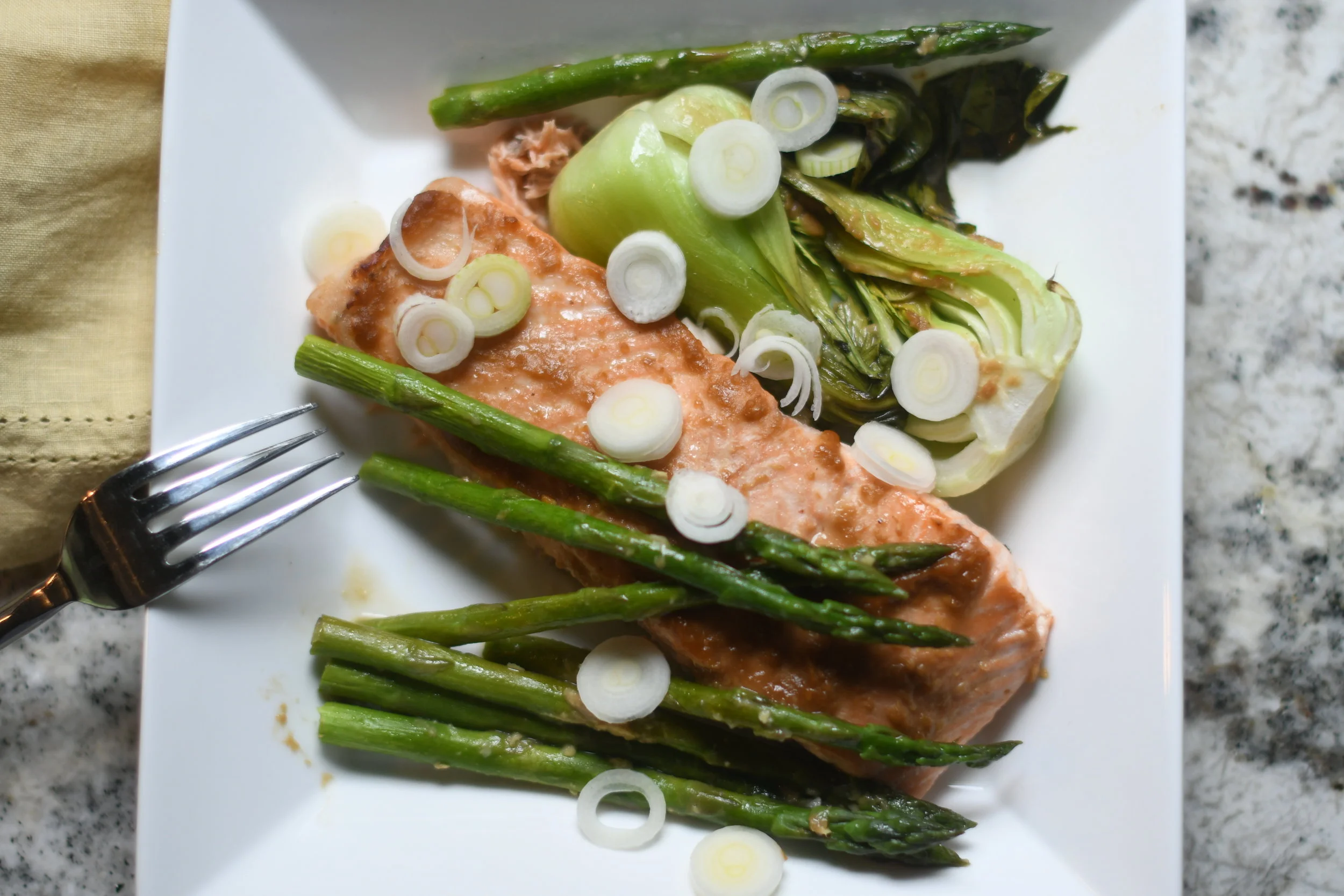 Miso Glazed Salmon with Bok Choy and Asparagus