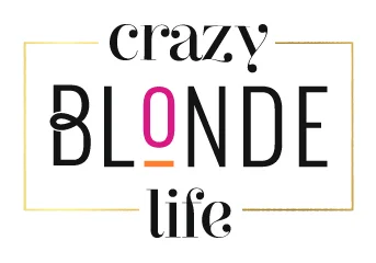 Text-based graphic saying "crazy blonde life" with pink, black, and gold accents.