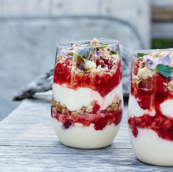 Roasted Strawberry Trifles with Lemon Cream