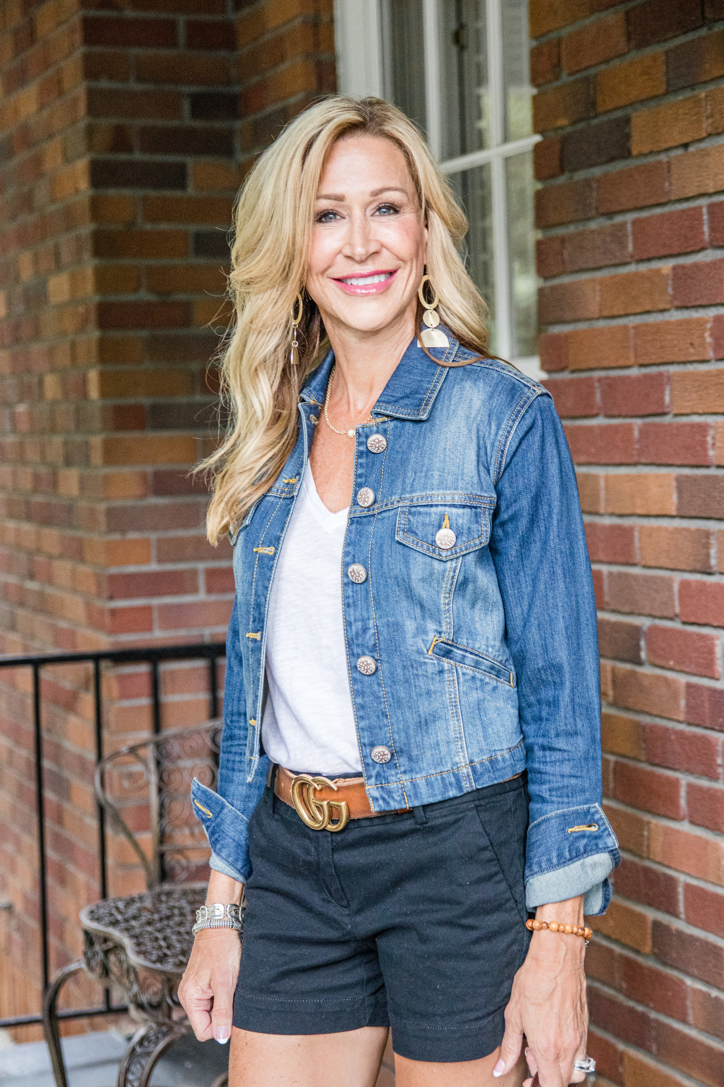 black shorts and denim jacket