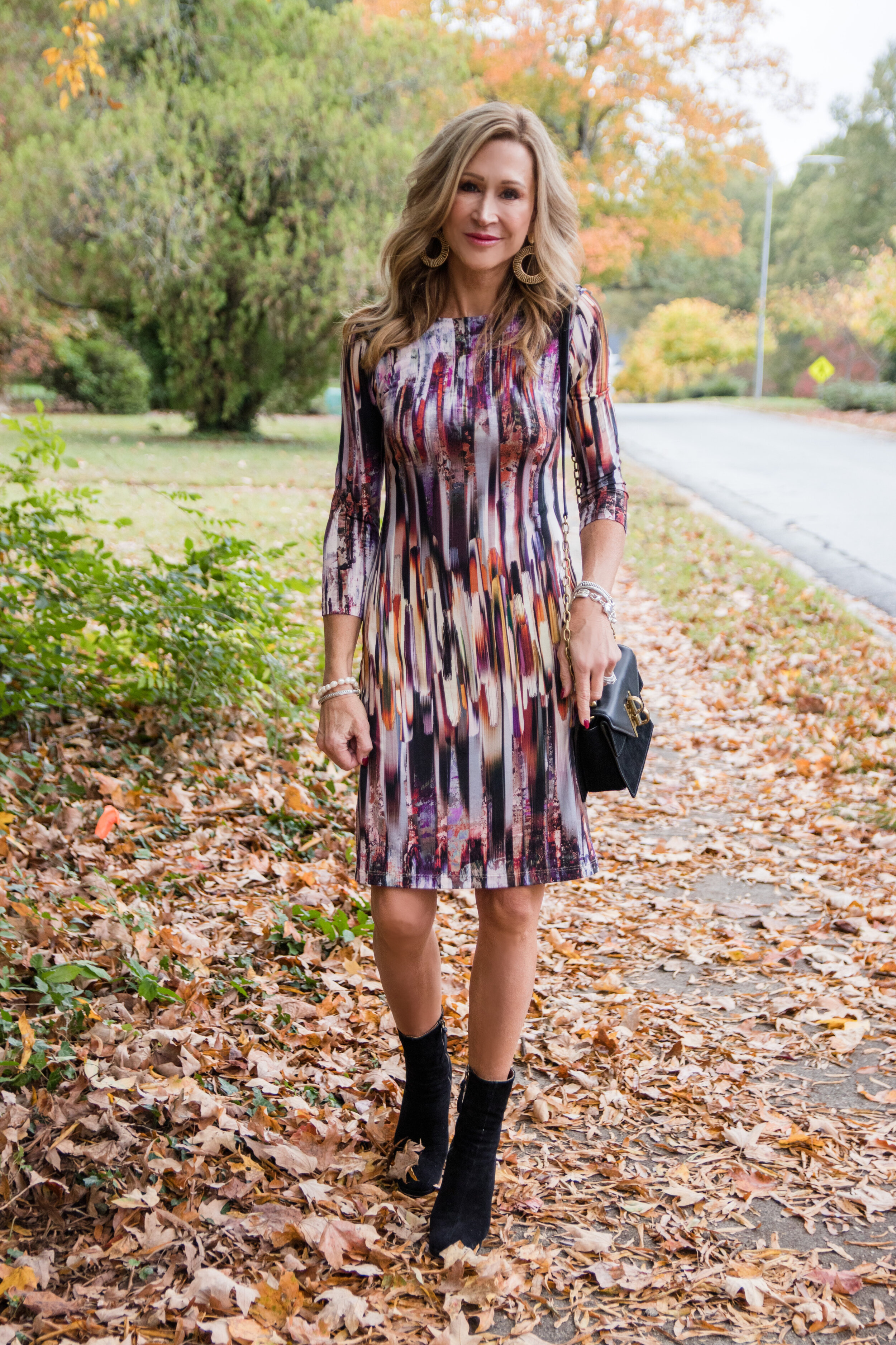 H&M long sleeve floral dress, Chinese Laundry suede fringe booties