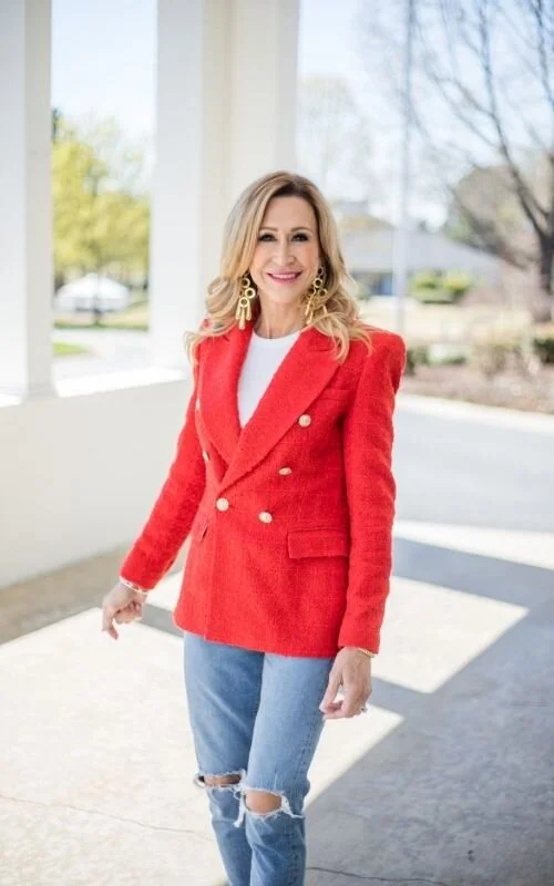 Red Blazer And Jeans Outfit Black Pants Outfit Ideas Red Blazer