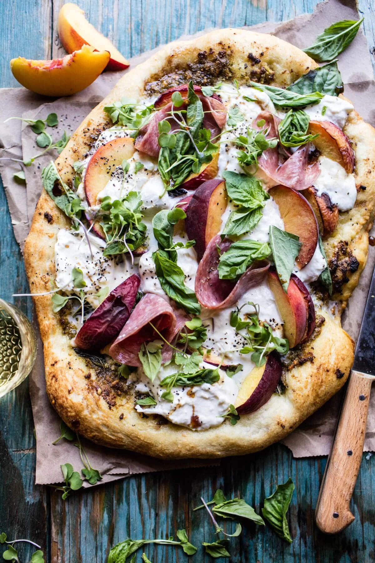 peach burrata pizza with honey balsamic - Crazy Blonde Life