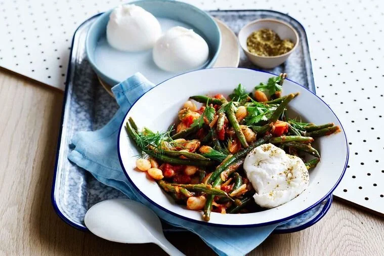 raised beans with burrata and za'atar