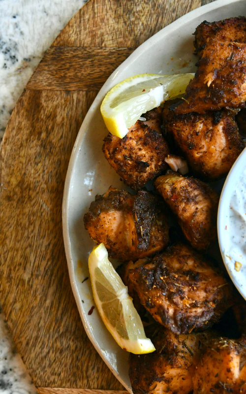 Super Super Bowl Recipe - Air Fryer Salmon Bites with Homemade Ranch Dip