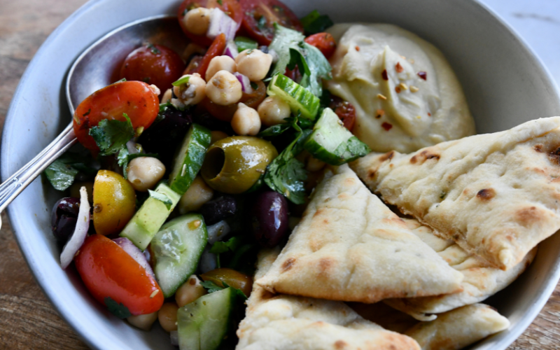 Greek Salad With Hummus and Naan Bread — Crazy Blonde Life