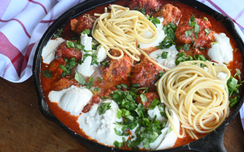 Spicy Chicken Meatballs with Vodka Sauce &amp; Burrata