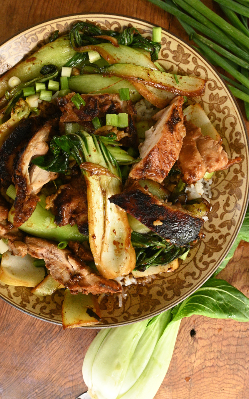Miso Ginger Chicken Thighs with Bok Choy