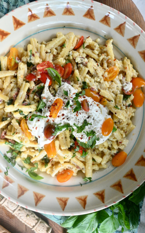 Creamy Corn Pasta with Burrata