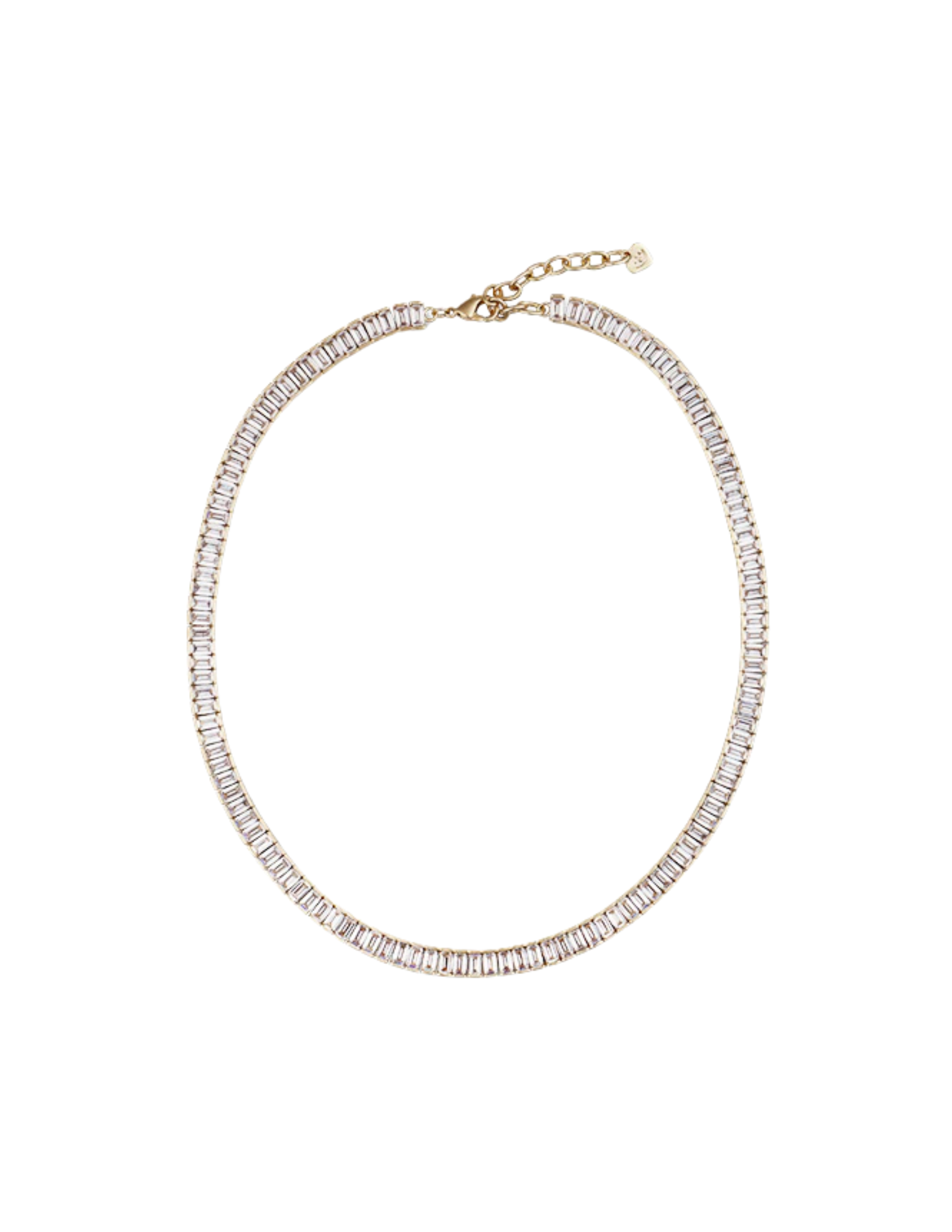 Silver necklace with rectangular cut clear stones and clasp