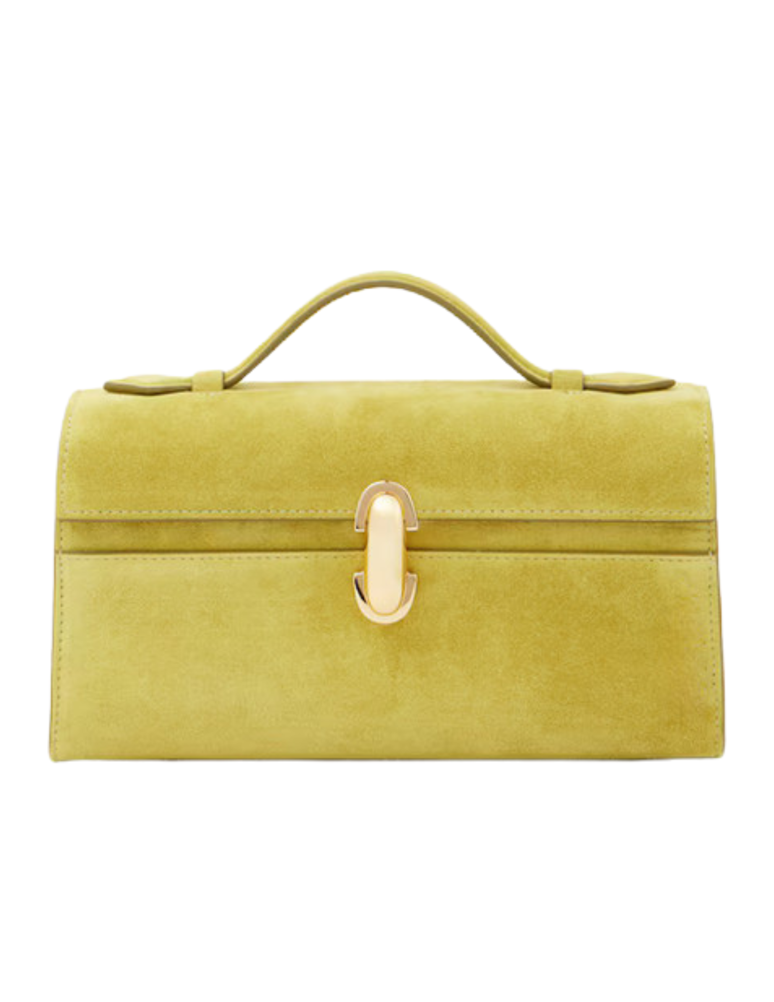 Yellow handbag with a handle and gold clasp