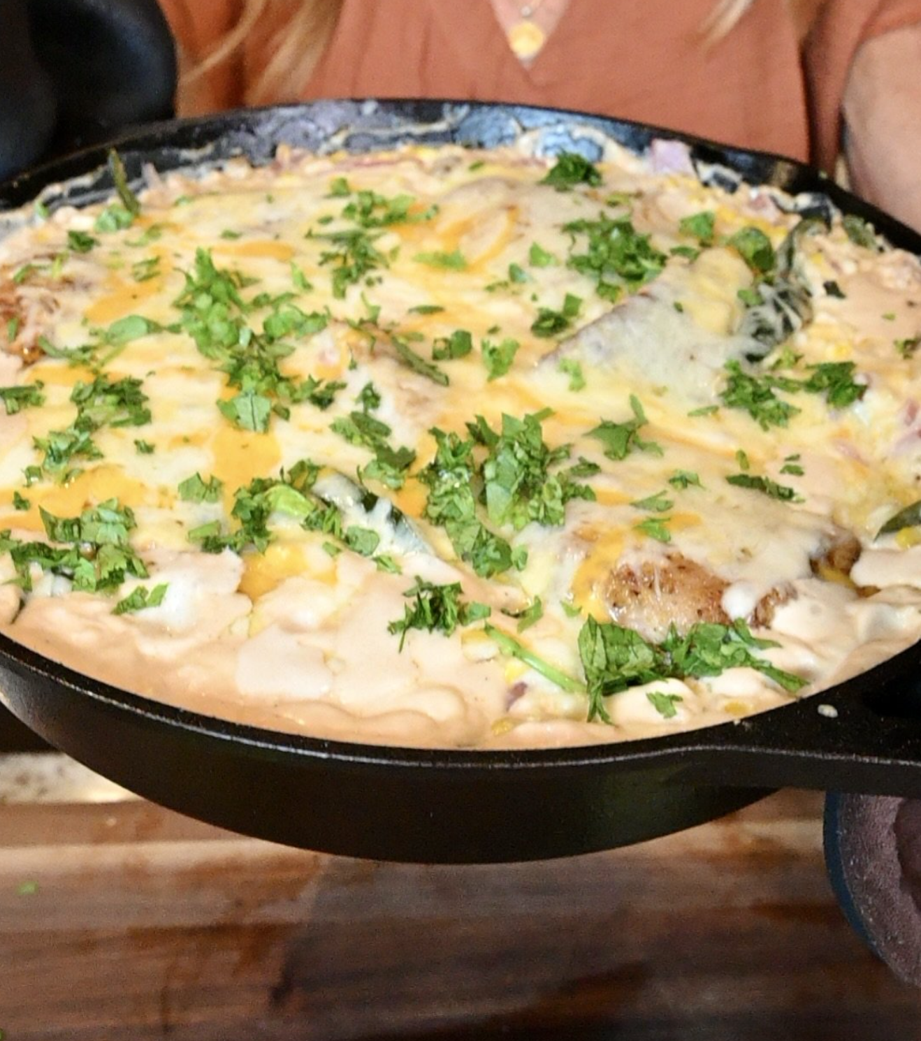  Chicken & Corn Skillet Bake with Poblano Chilis and Lime 