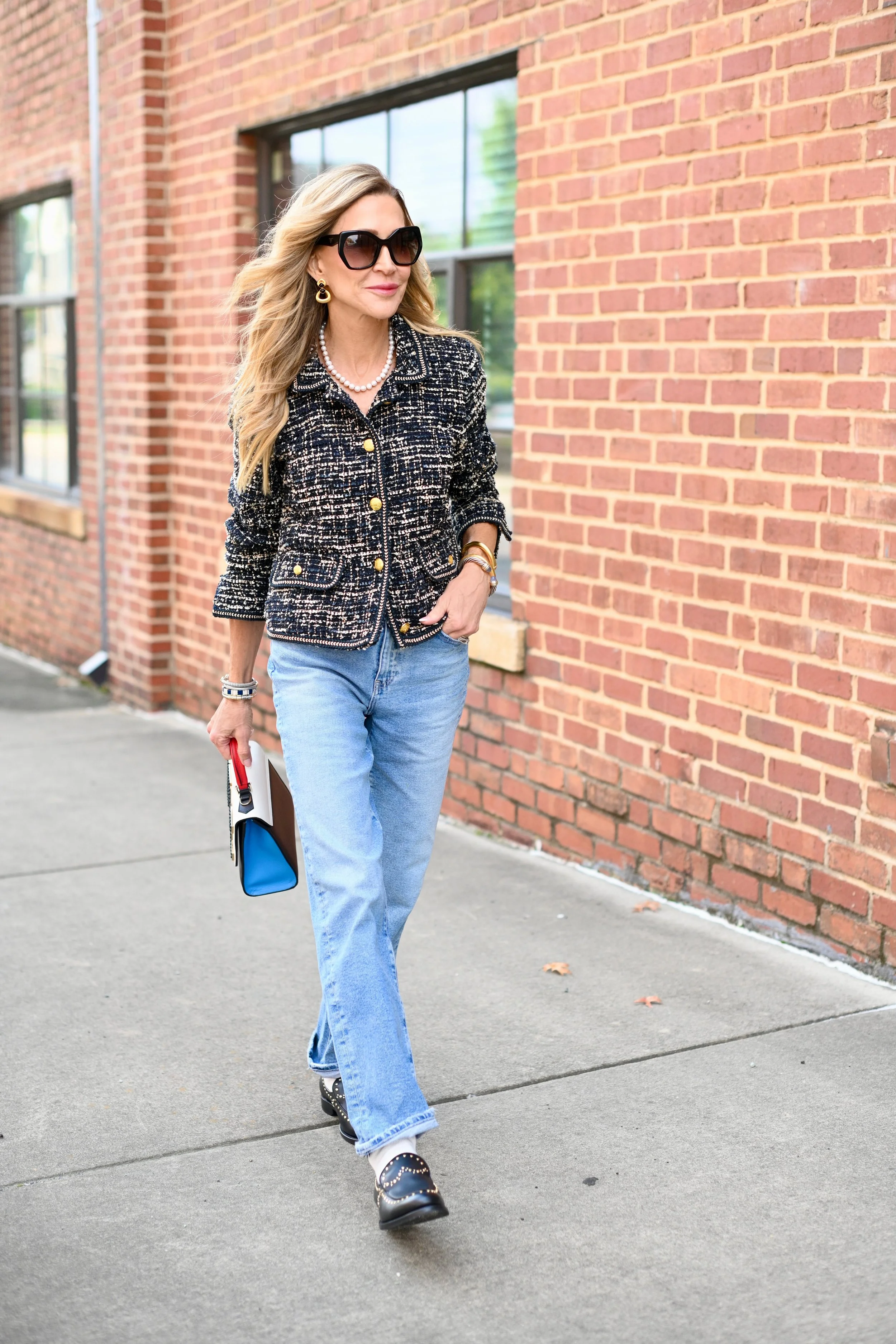    Cropped Tweed Lady Jacket   ,    Black Loafers   