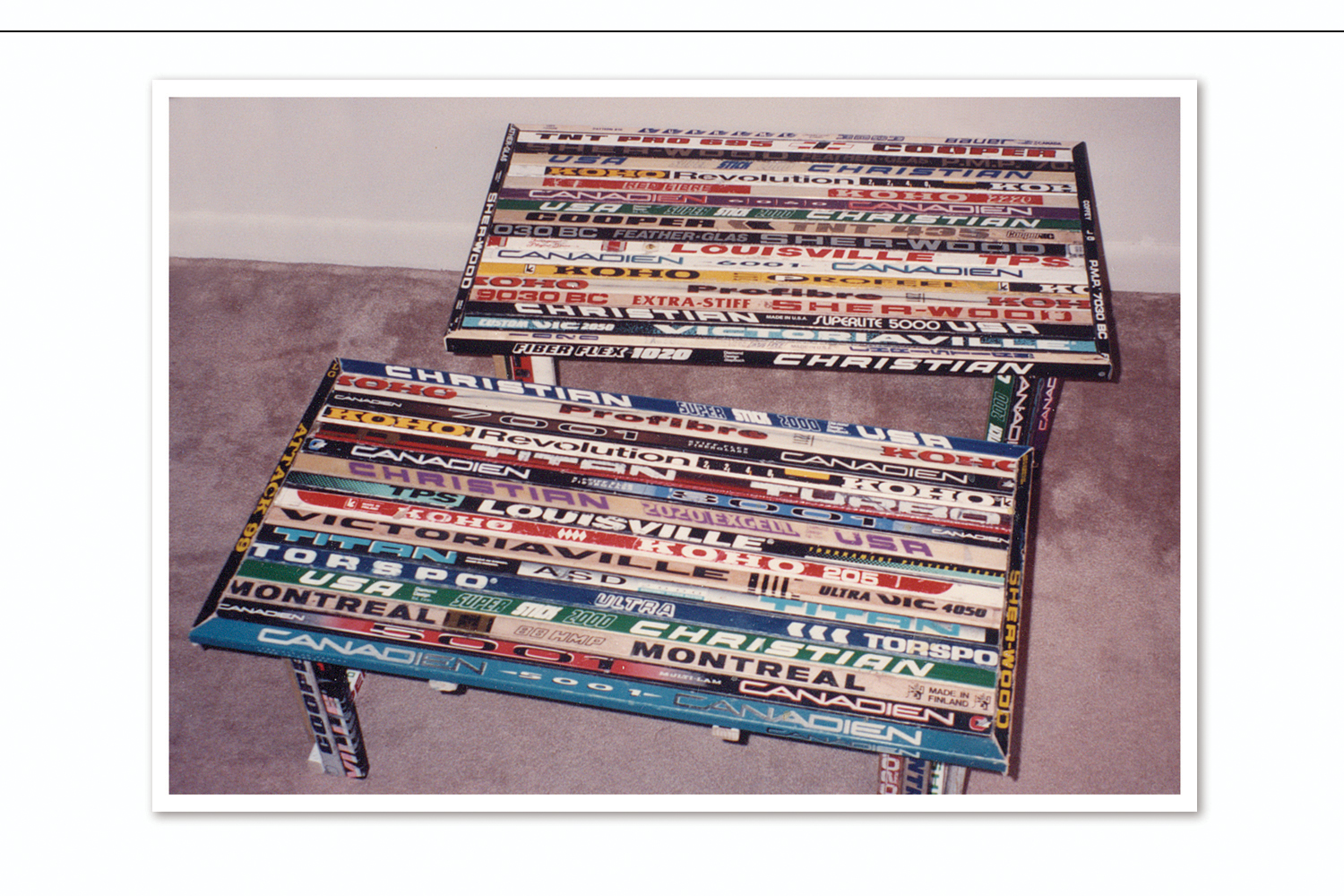   Hockey Tables from Recycled Sticks,   On display at the Alan Bortman Design Group  