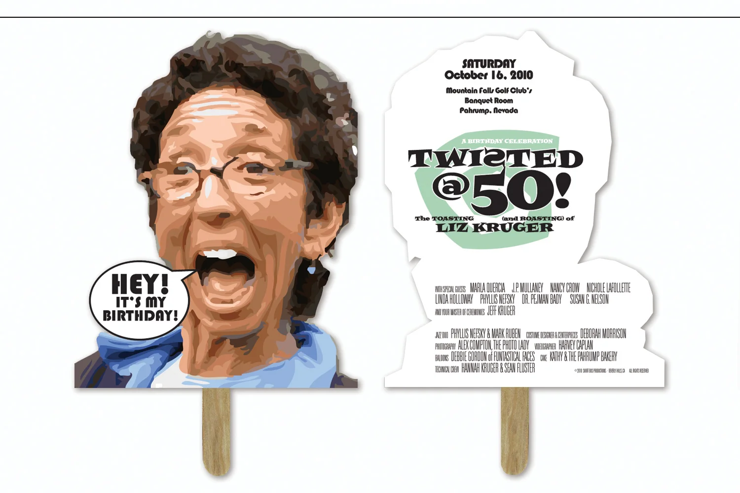 "Twisted@50", Birthday party masks with event credits