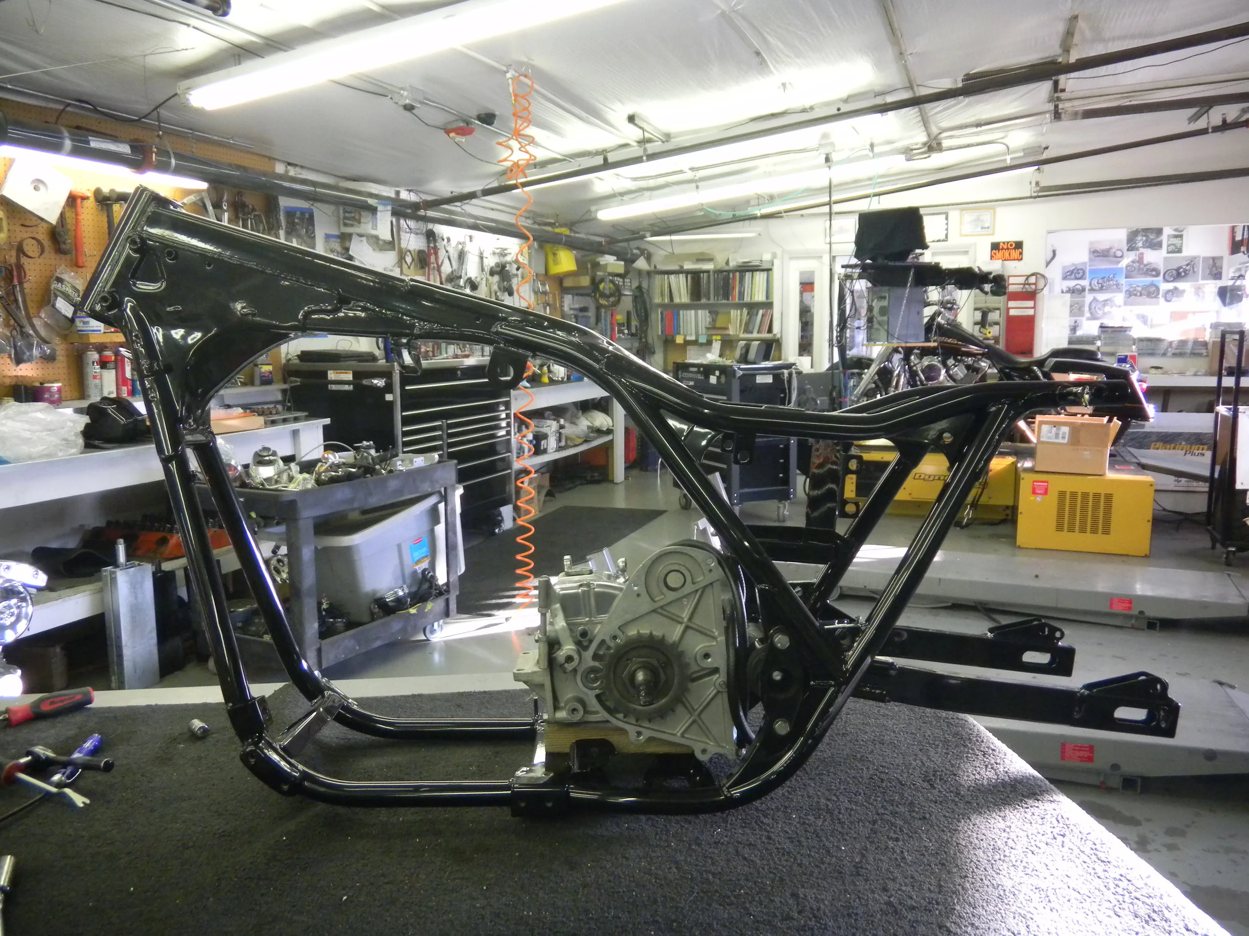  TRANSMISSION AND SWINGARM INSTALLED.    