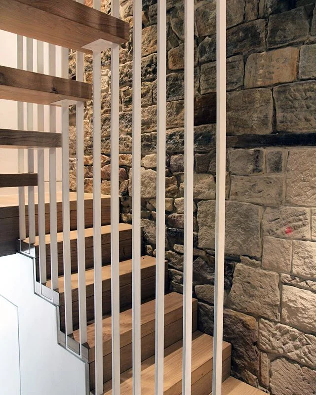 Stairs in steel and oak, with original Sydney sandstone...new and old @michael_cumming_architect #australianarchitecture #archdaily #sydneyarchitecture #interiordesign #architecture @architecture_hunter