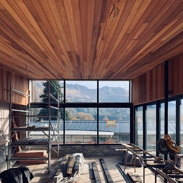 Progress in Wanaka. Built on a raised slab off the ground to see over the house in front (which will be planted out of view), the scale of windows respond to rise up to capture height of Roys Peak in the foreground, and lower windows capture the distant peaks of Treble Cone and Aspiring. Northern aspect windows allow winter sun deep into the space all day.  #newzealandarchitecture #australianarchitecture #sydneyarchitect #architecture_hunter #architecturedesign 
#wanaka