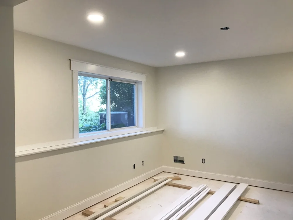 I’ve got walls, paint, and some trim. All that’s missing is a closet door, flooring, and some barn doors. Oh, and all my STUFF.