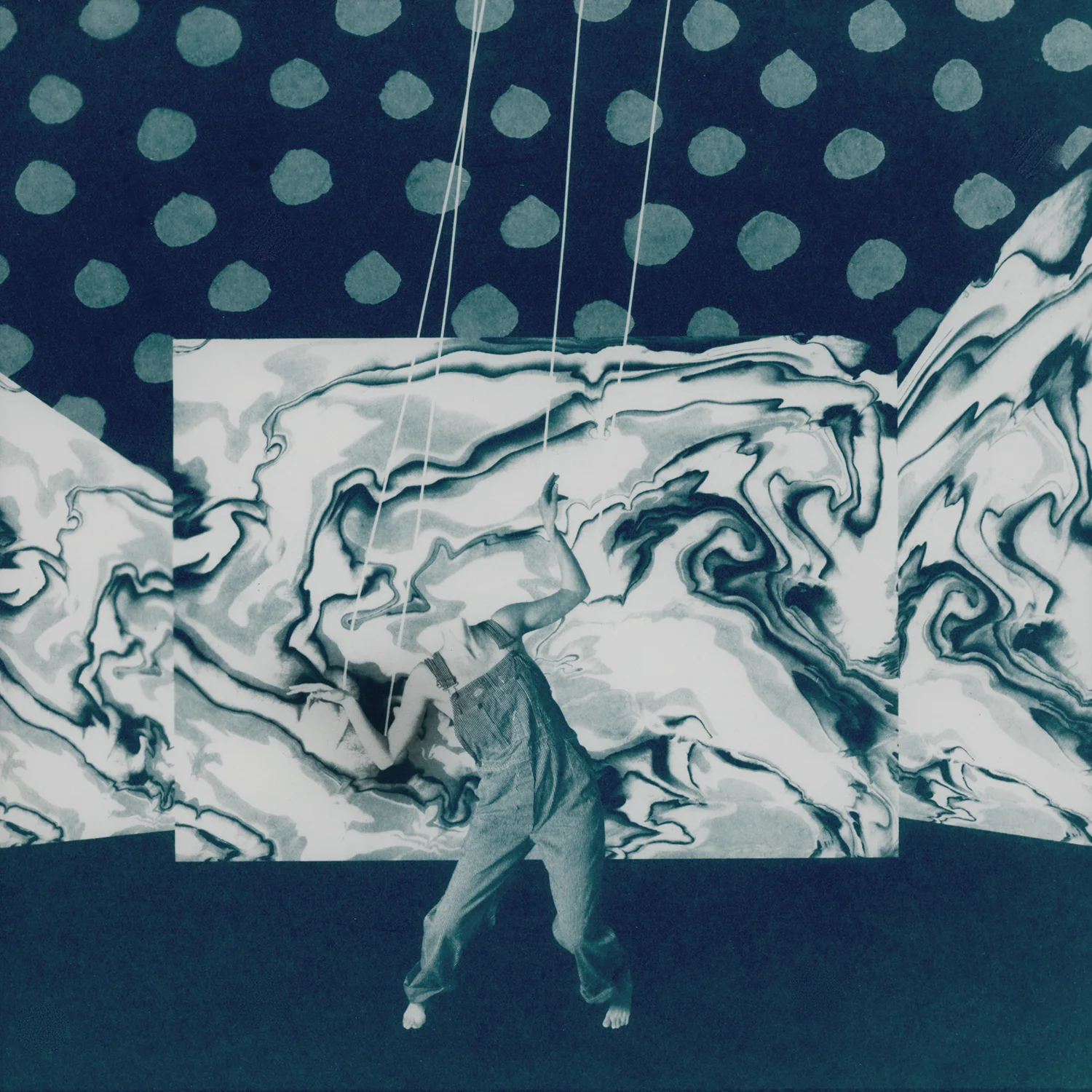 Track 2: Someone's, Digital collage, Suminagashi & Cyanotype on archival watercolor paper, 8"x"8, 2019