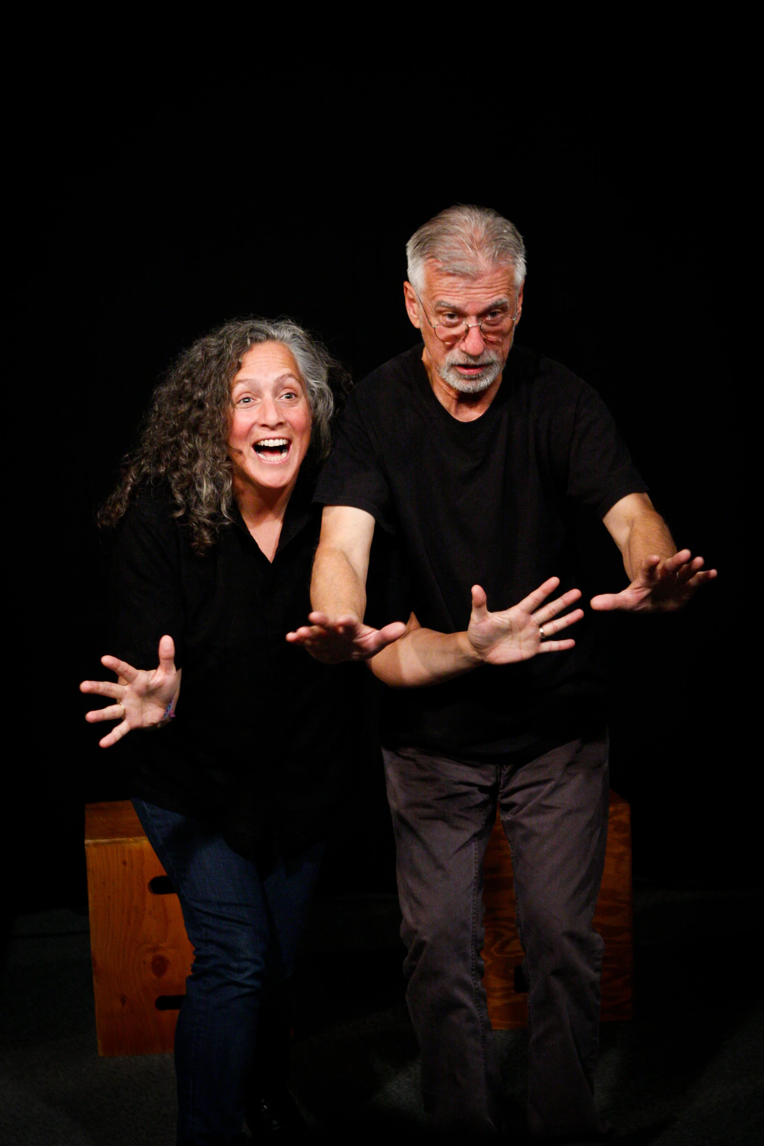 Meg and David acting out a scene