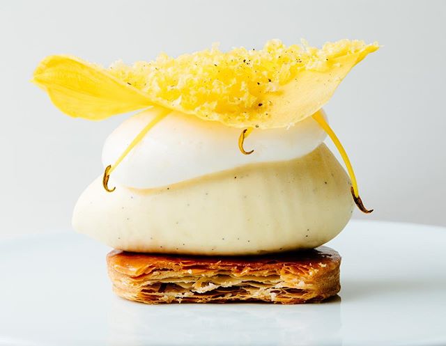 Vanilla Ice Cream | Daylilies, Sweet Cured Egg Yolk, and Caramelized Puff Pastry #elwynboyles #pastrychef #finedining