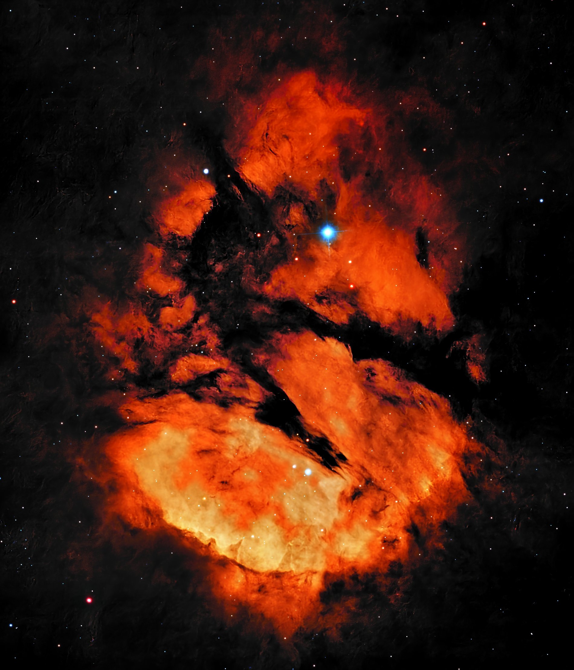 RCW 120 is an emission nebula and H II region located about 4,300 light-years away. It appears as a glowing ring or bubble of ionized gas, about 10 light-years across. The bubble is blown by intense ultraviolet light and stellar winds from a central,