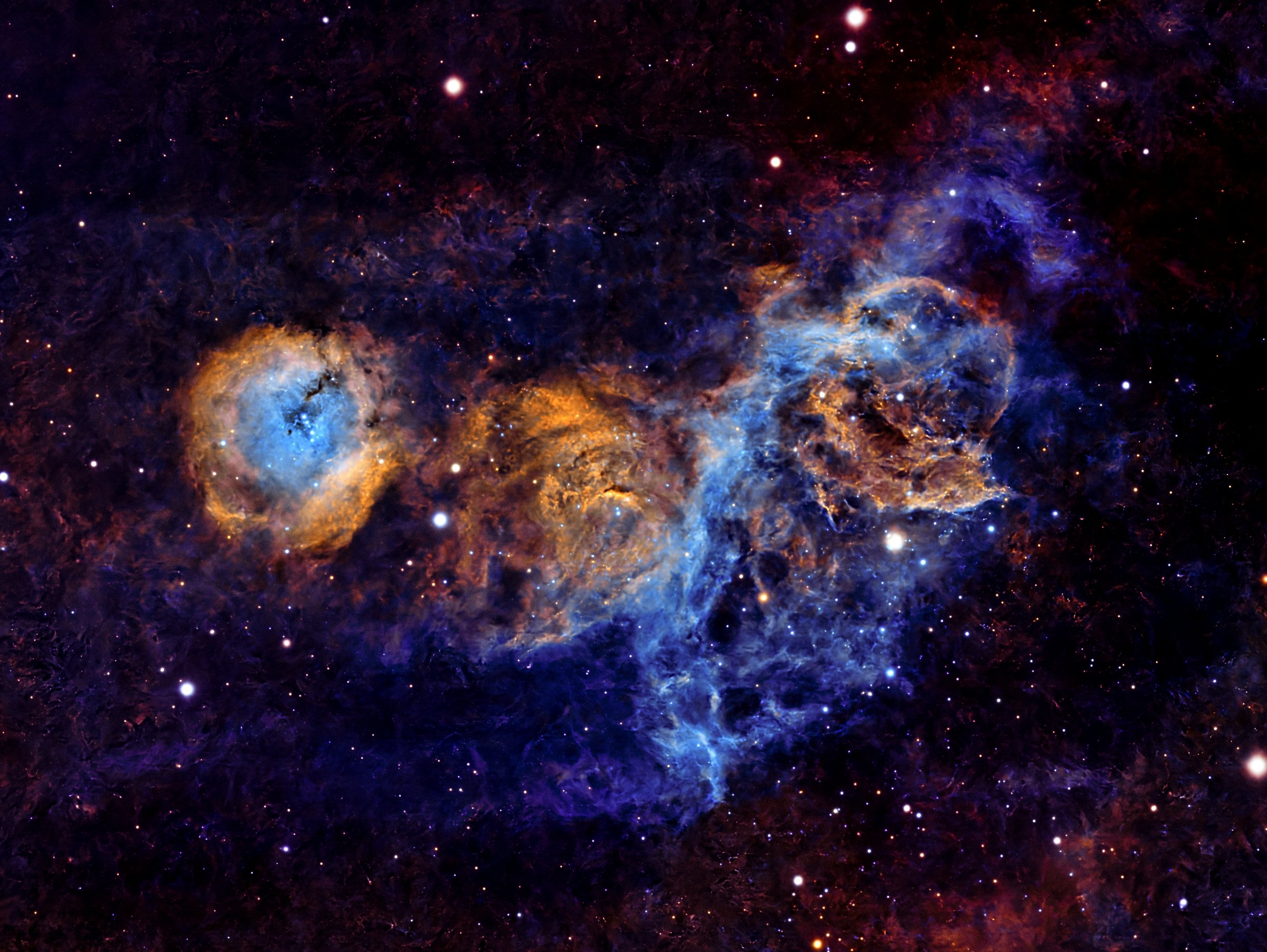 The Jellyfish Nebula, is a famous supernova remnant about 5,000 light-years away in the constellation Gemini. It’s the expanding debris from a massive star that exploded tens of thousands of years ago, and its tangled, filamentary appearance comes fr