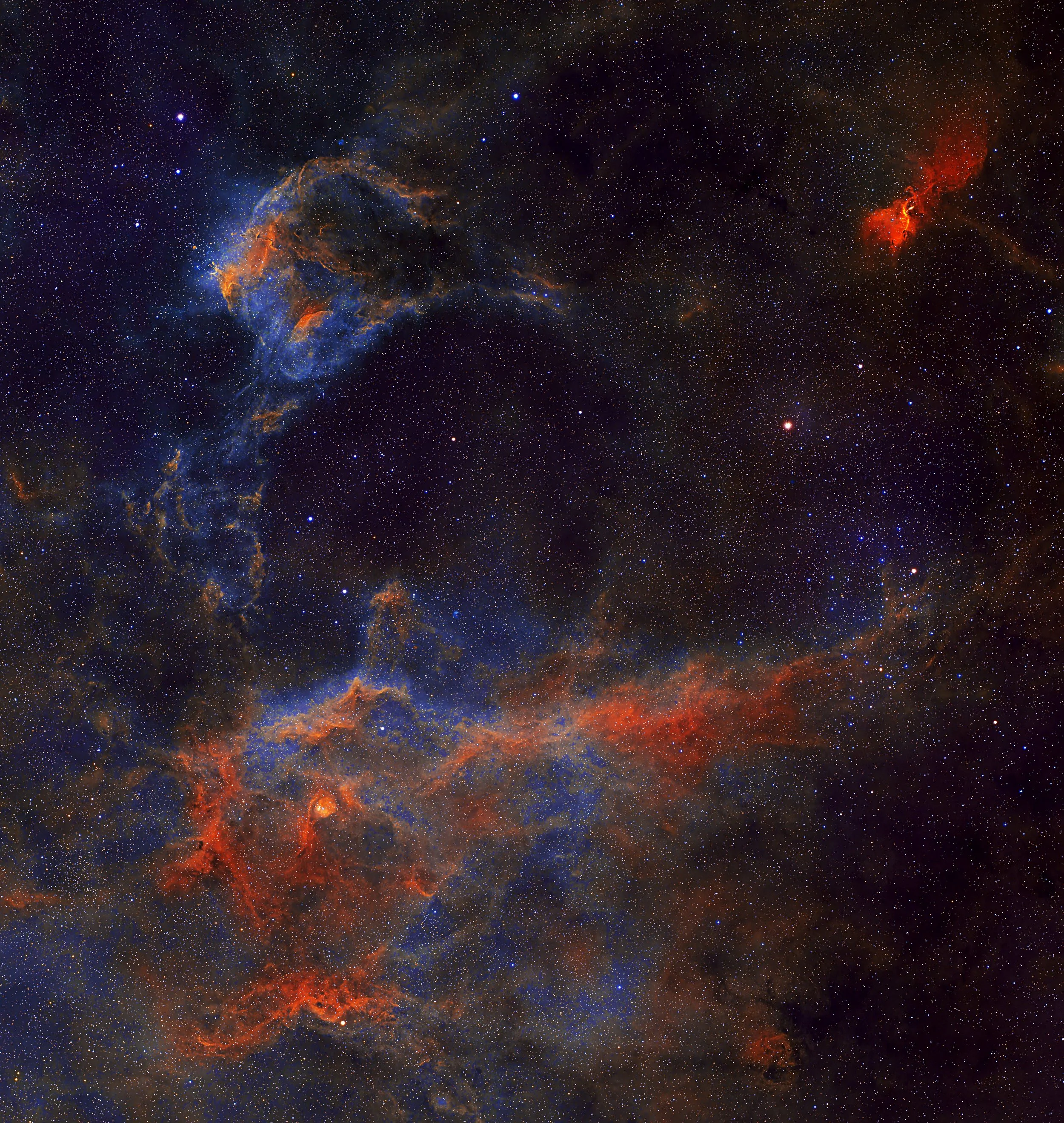 NGC 3503 is a compact but energetic H II region about 9,000 light-years away in the southern constellation Carina. It’s powered by a small cluster of young, massive stars whose ultraviolet radiation ionizes the surrounding hydrogen gas, causing it to