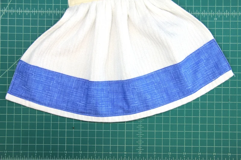 Blue trim sewn on Gnome towel