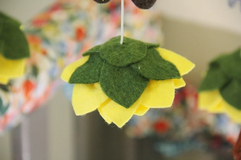 Sunflower on string for mobile