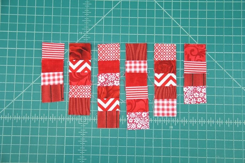 Stitch squares into vertical rows