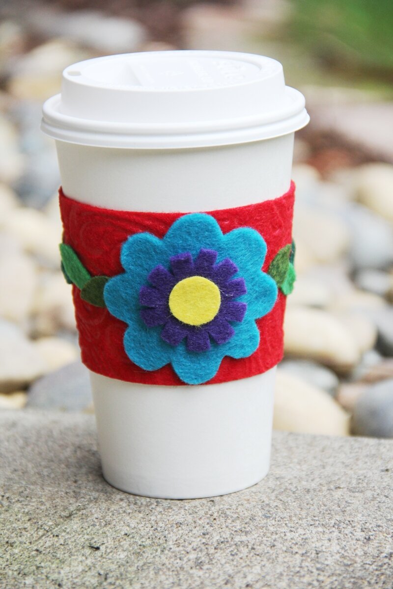 Watercolor smudges iced coffee cozy reusable fabric coffee sleeve medium size coffee cozy gift idea